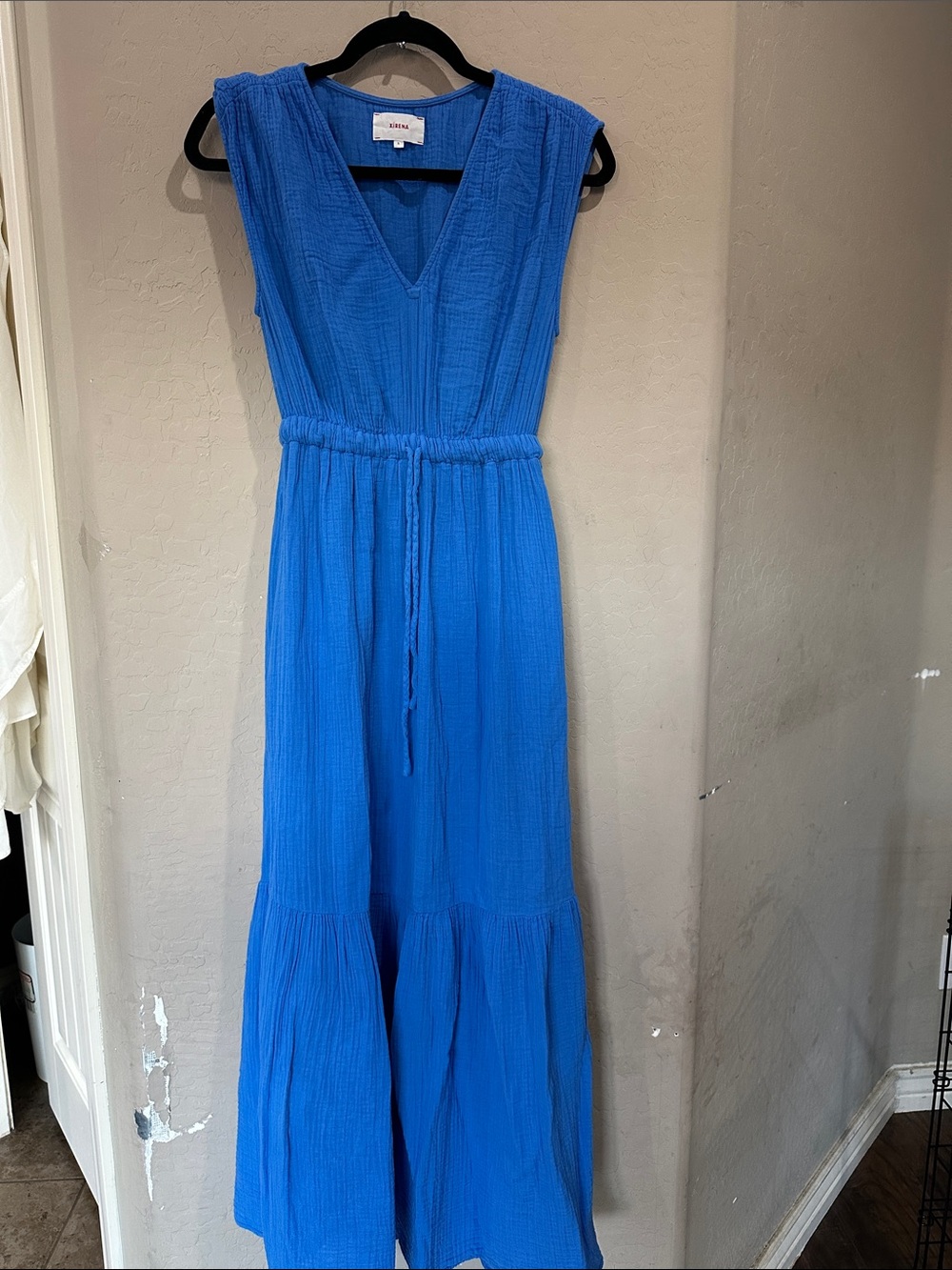 XiRENA Electric Blue V-Neck Sleeveless Maxi Dress with Drawstring Waist